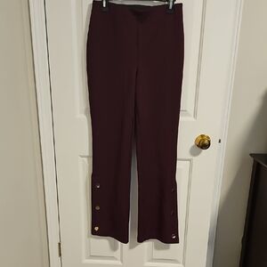 Nina Leonard Burgundy Button-Hem Boot Cut Pants